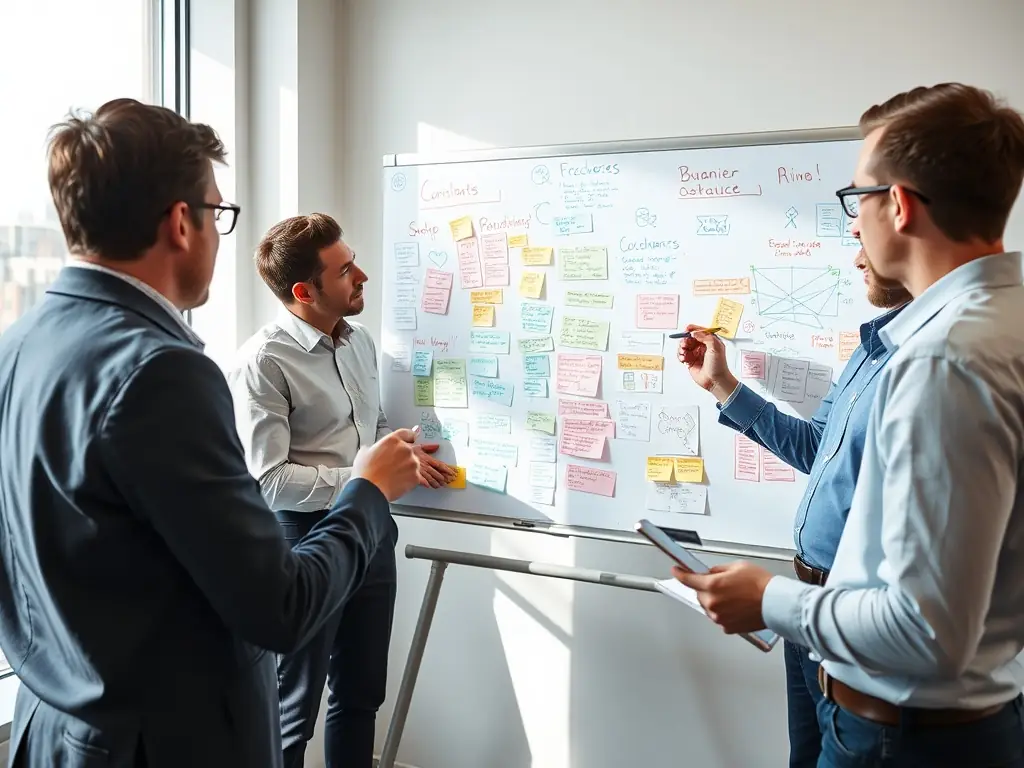 A consultant leading a brainstorming session with a diverse team.